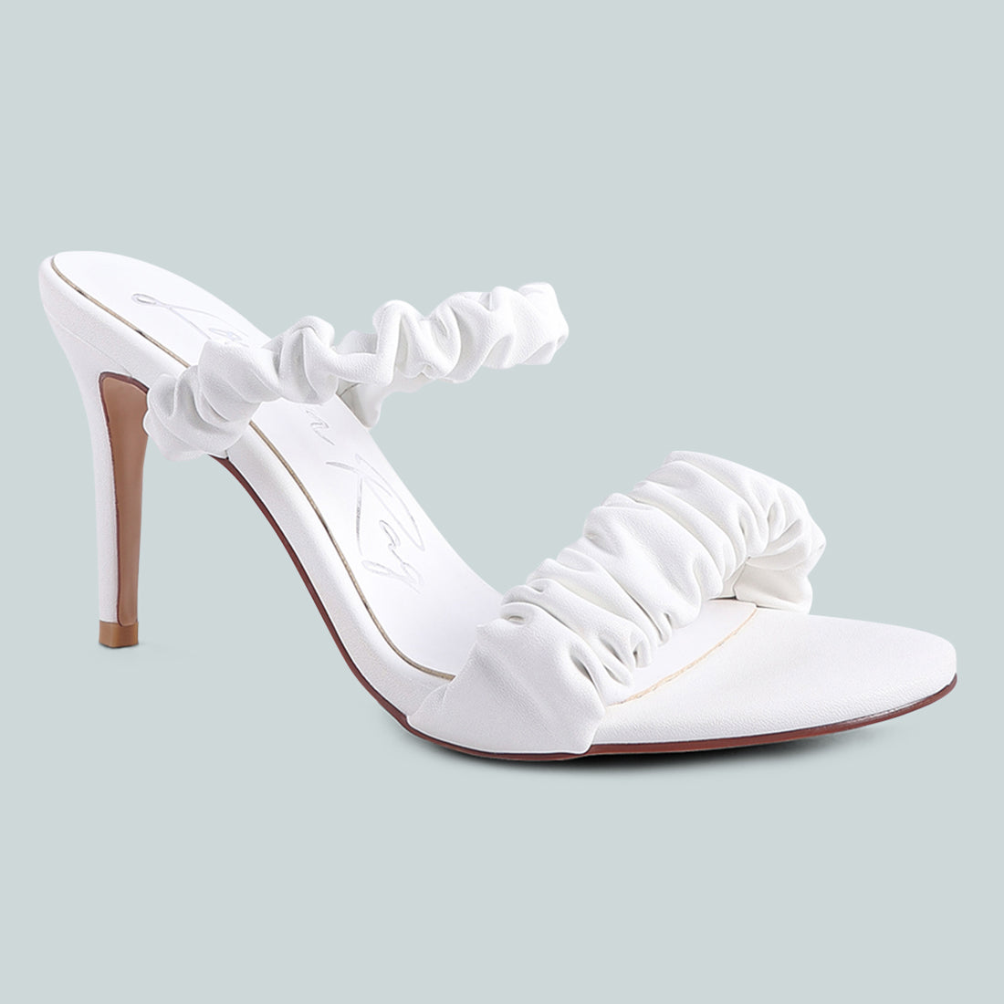 Buy Latest Gather Straps Slip On Heeled Sandal In White In India Londonrag.In