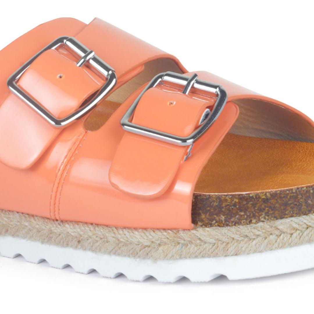 Orange Buckled Espadrille Platforms - Orange