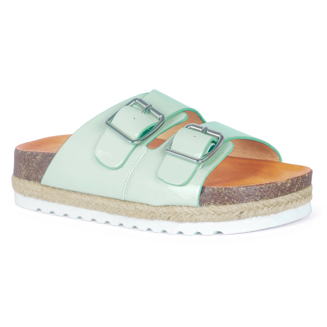 Pastel Green Buckled Espadrille Platforms - Green