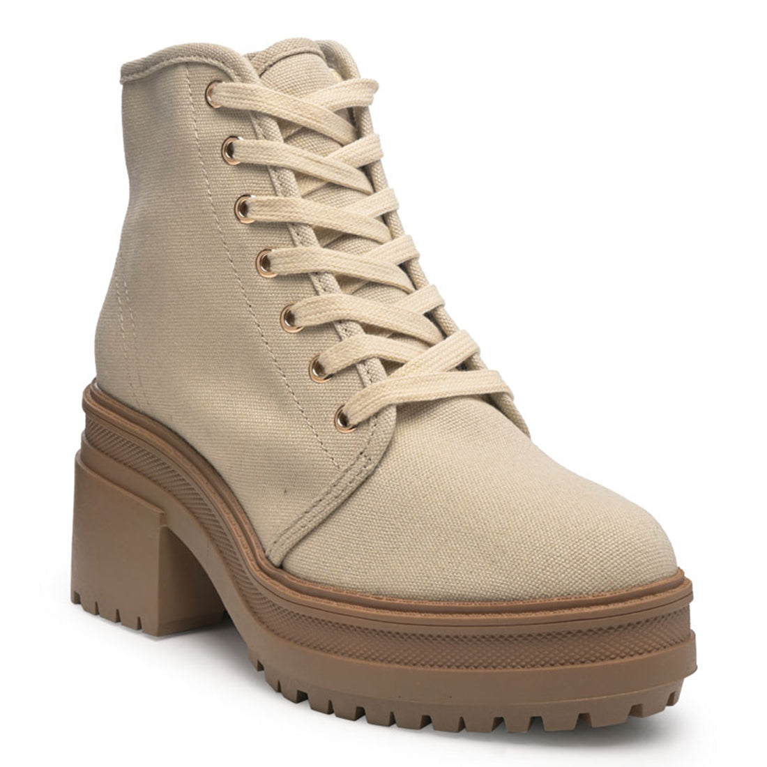 Canvas Card Lace-Up Biker Boot in Beige - UK3