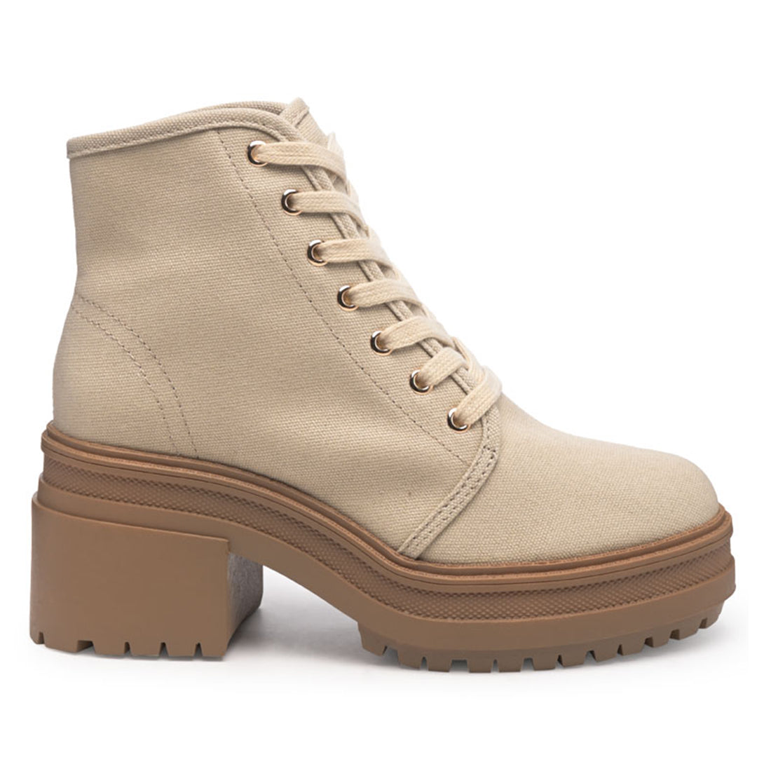 Canvas Card Lace-Up Biker Boot in Beige - UK5