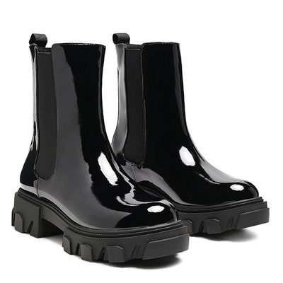 Black Patent PU Chunky Chelsea Boot - UK3