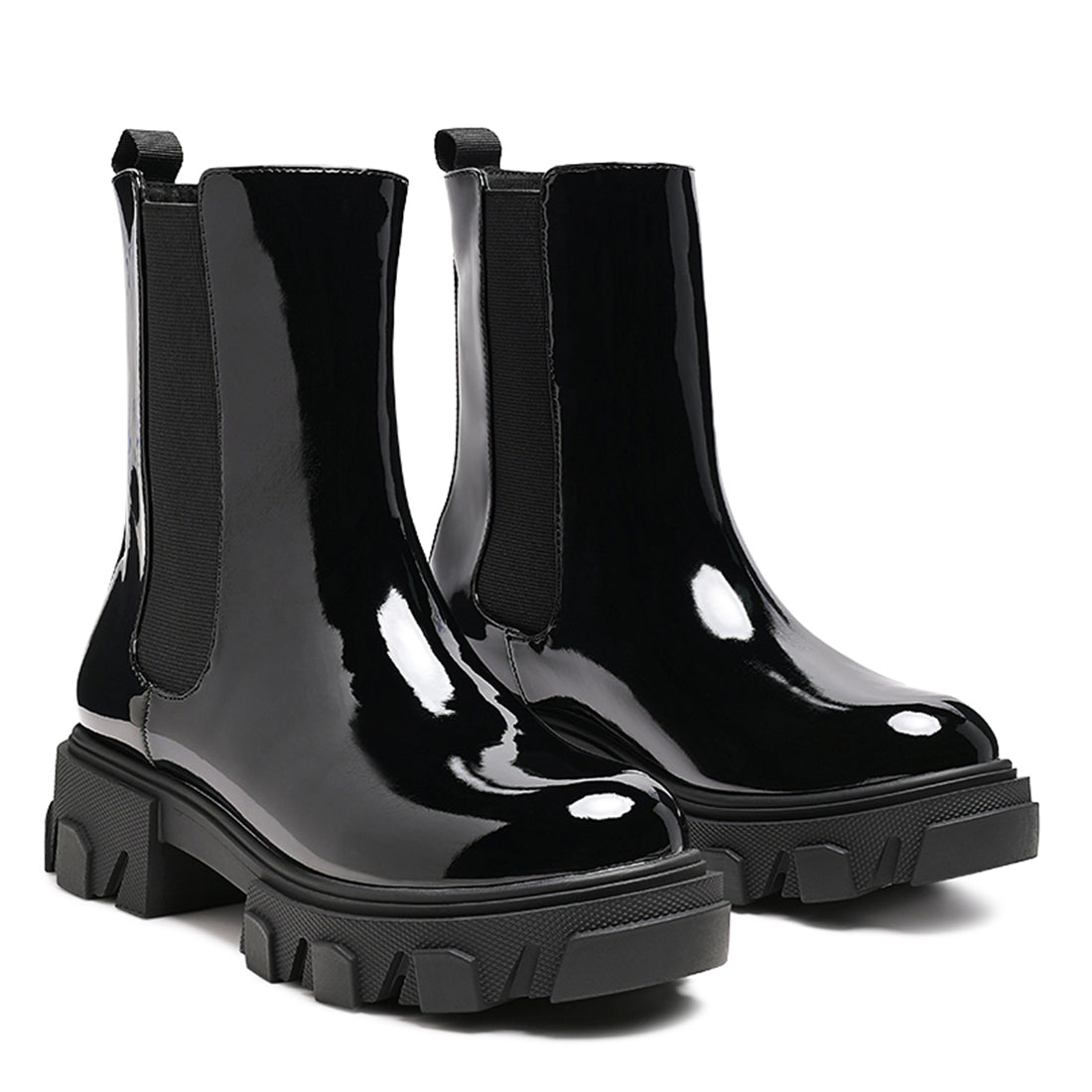 Black Patent PU Chunky Chelsea Boots