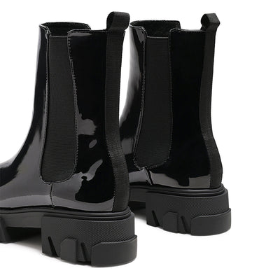 Black Patent PU Chunky Chelsea Boot - UK4