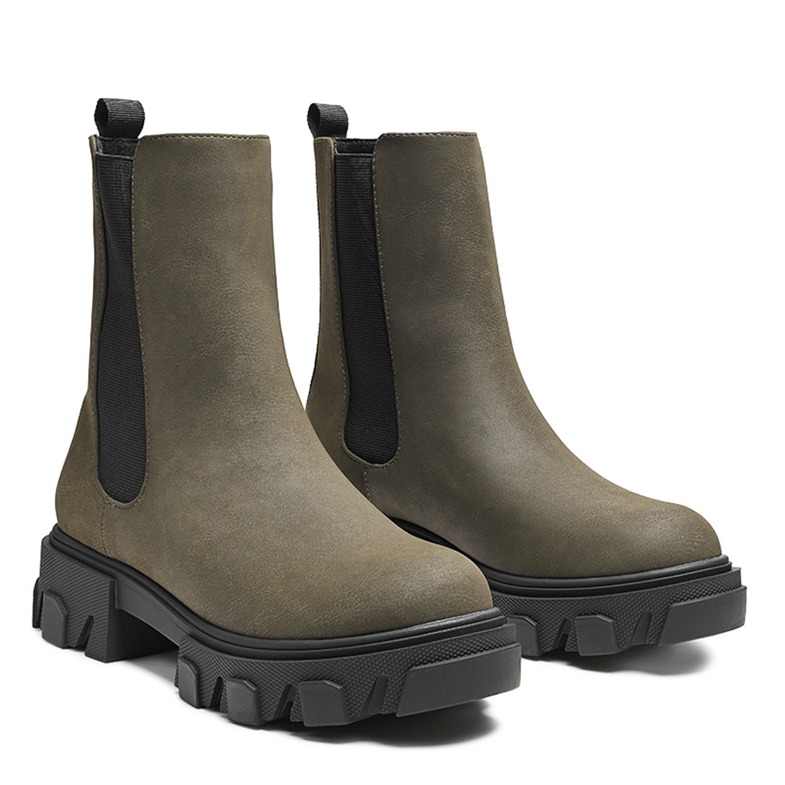 Olive Patent PU Chunky Chelsea Boots