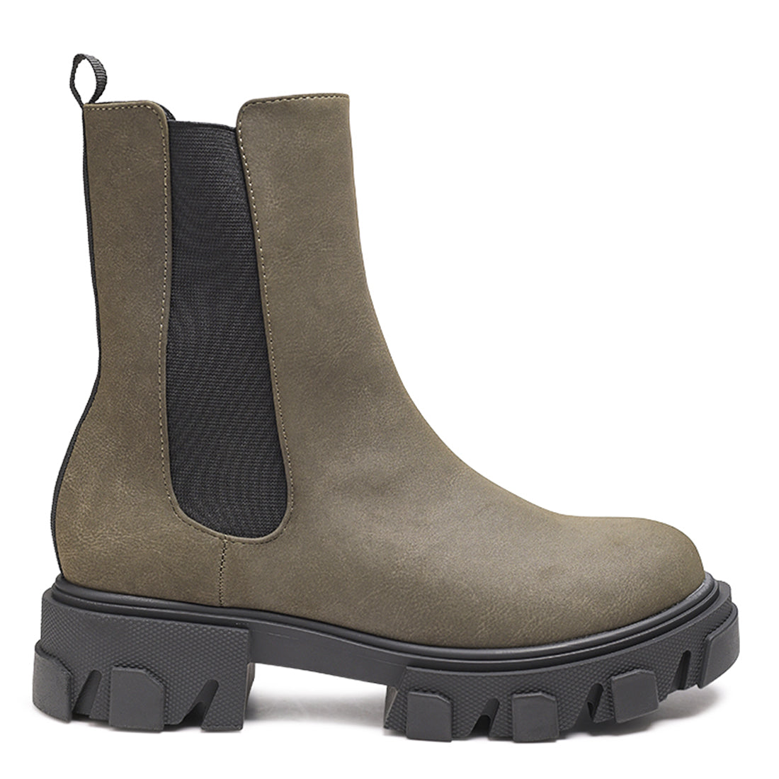 Olive Patent PU Chunky Chelsea Boot - UK5