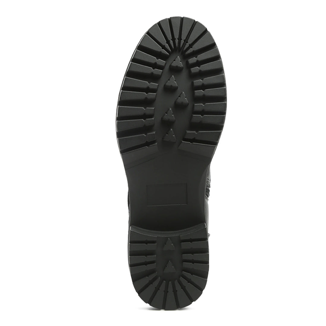 Black Stud Lined Lace-Up Biker Boot - UK6