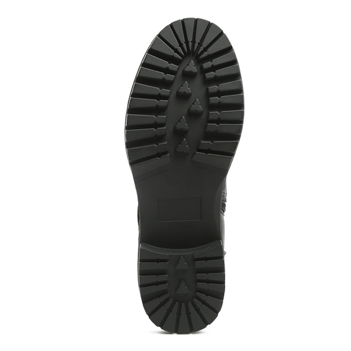 Black Stud Lined Lace-Up Biker Boot - UK6