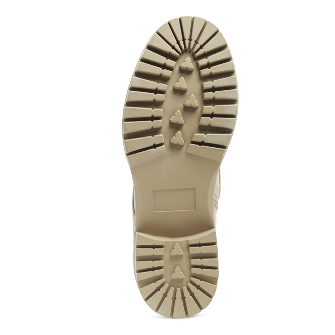 Beige Stud Lined Lace-Up Biker Boot - UK6