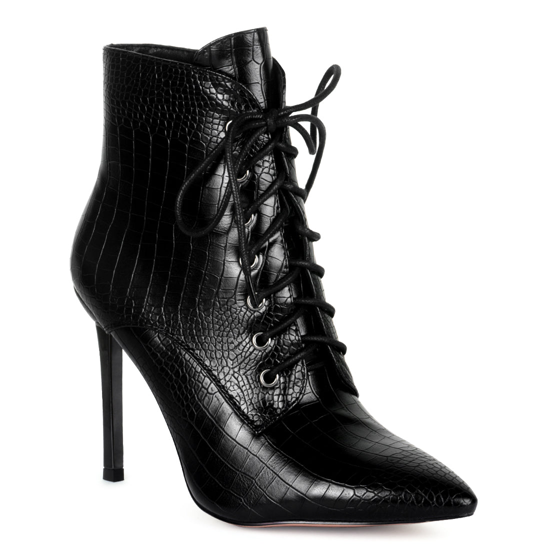 Lace-Up Stiletto Boot in Black - Black