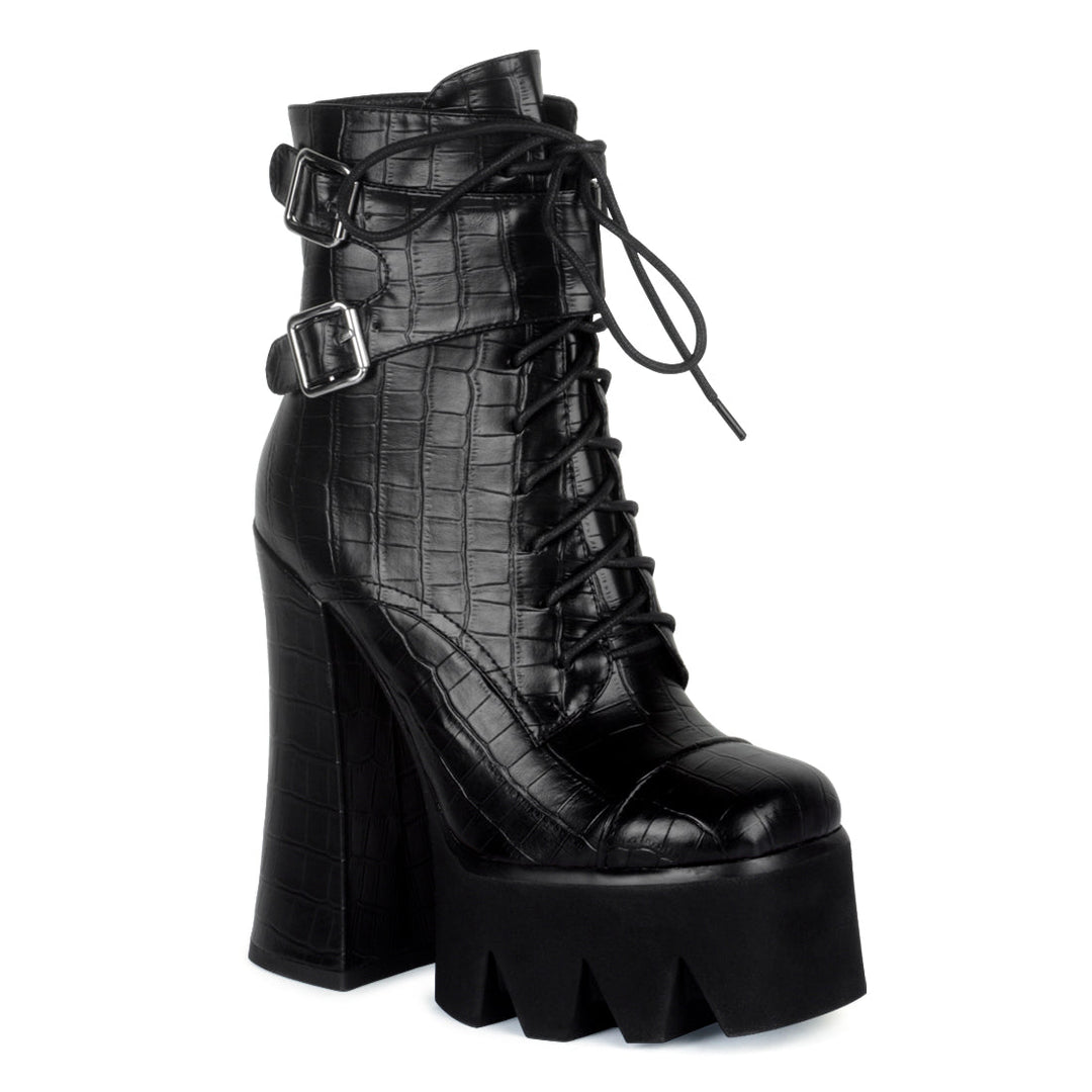 Trucker Block Heel Boot in Black - Black