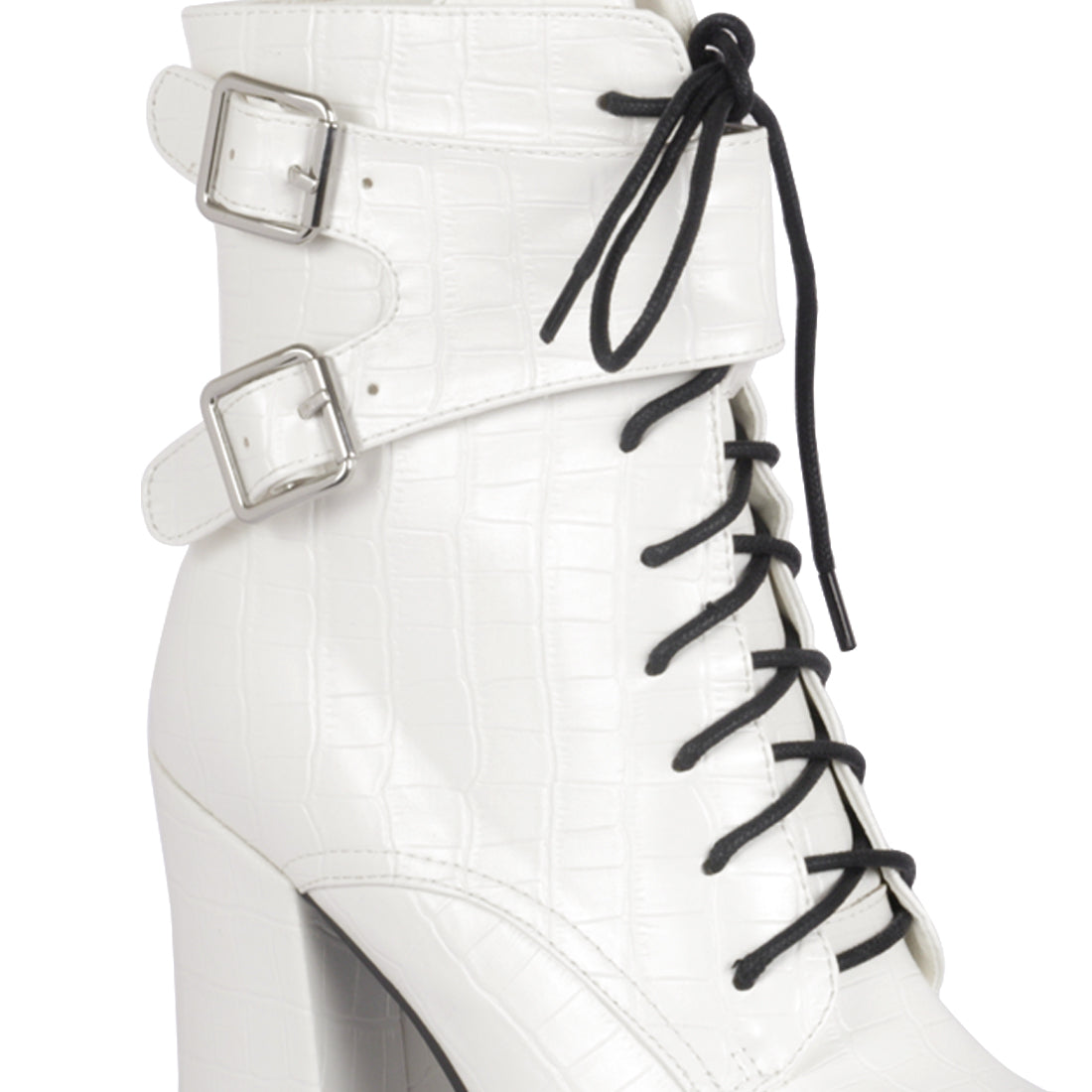 Buy Latest Trucker Block Heel Boots In White In India Londonrag.In