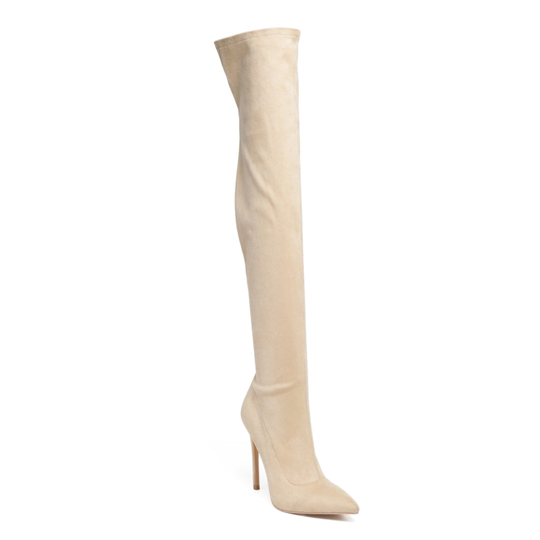 Tilera Stretch The Knee Stiletto Boot in Beige - UK3