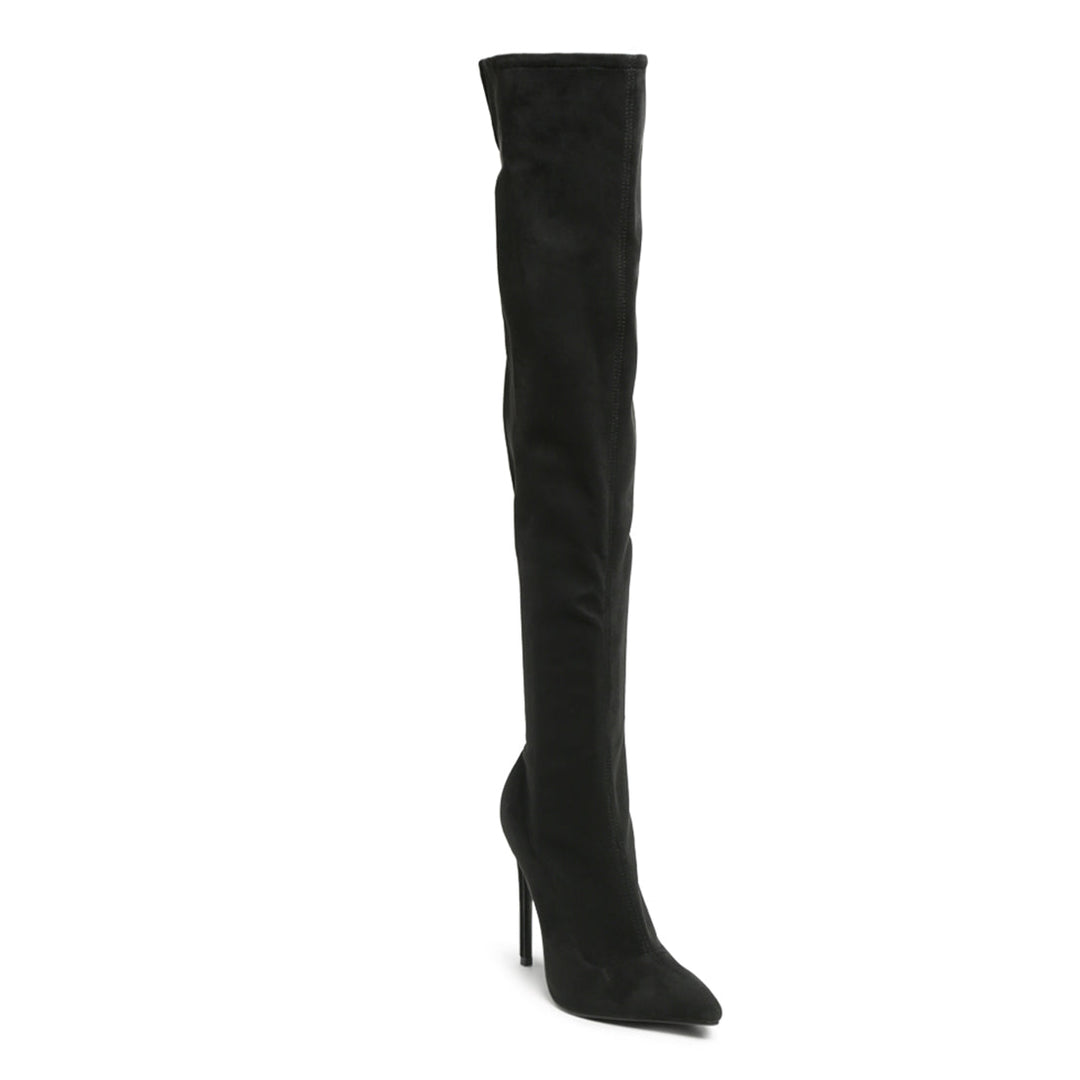 Madmam Stretch High Heel Velvet Boot in Black - UK3