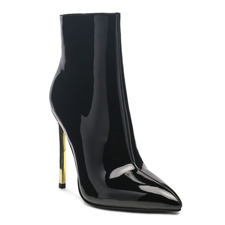 High Patent PU Stiletto Boot in Black - Black