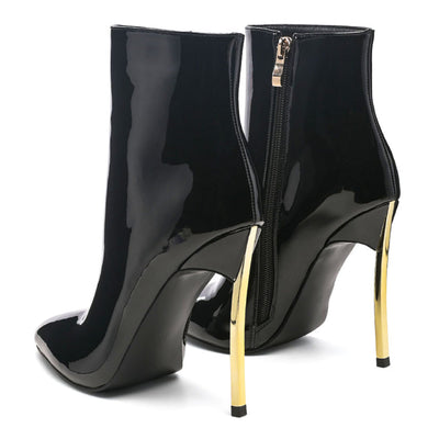 High Patent PU Stiletto Boot in Black - Black