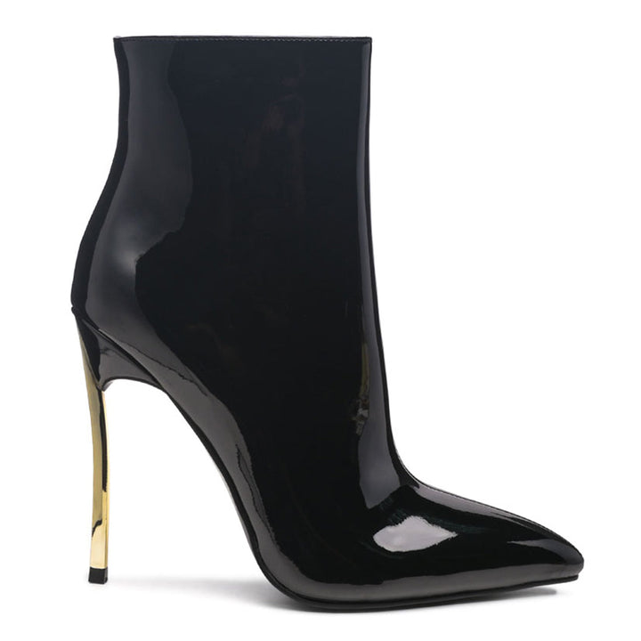 High Patent PU Stiletto Boot in Black - Black
