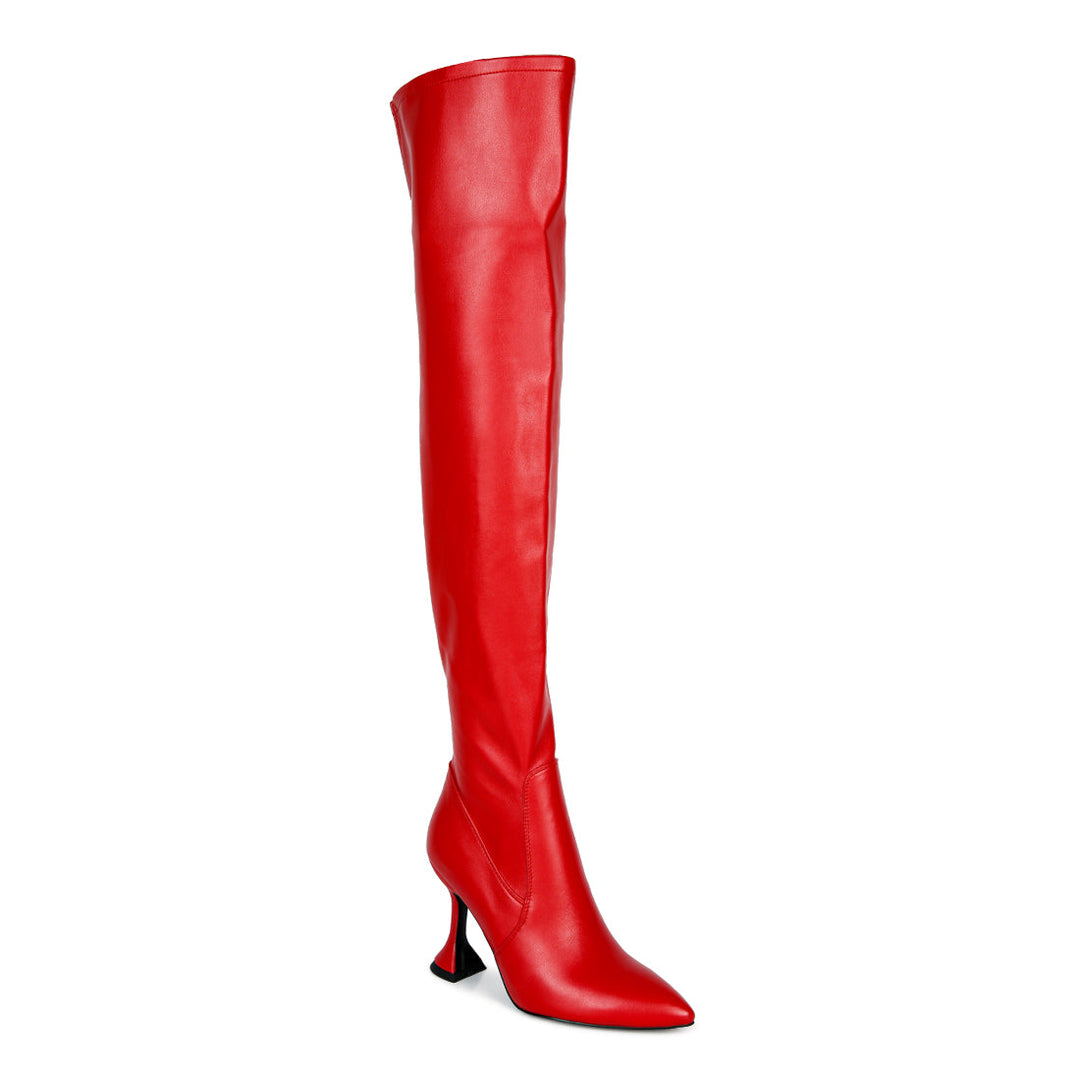 knee high heeled boots#color_red