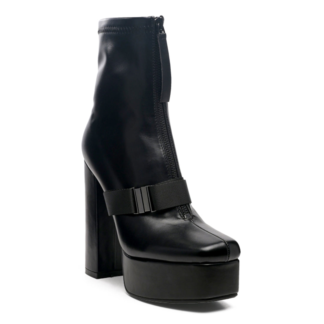 Chunky High Block Heel Boots in Black - Black