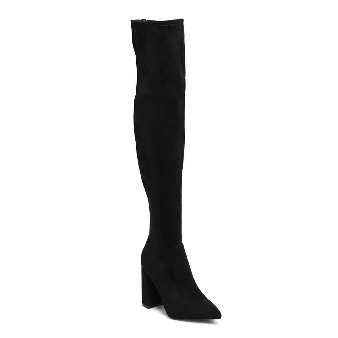 Knee High block Heeled Boot In Black - Black