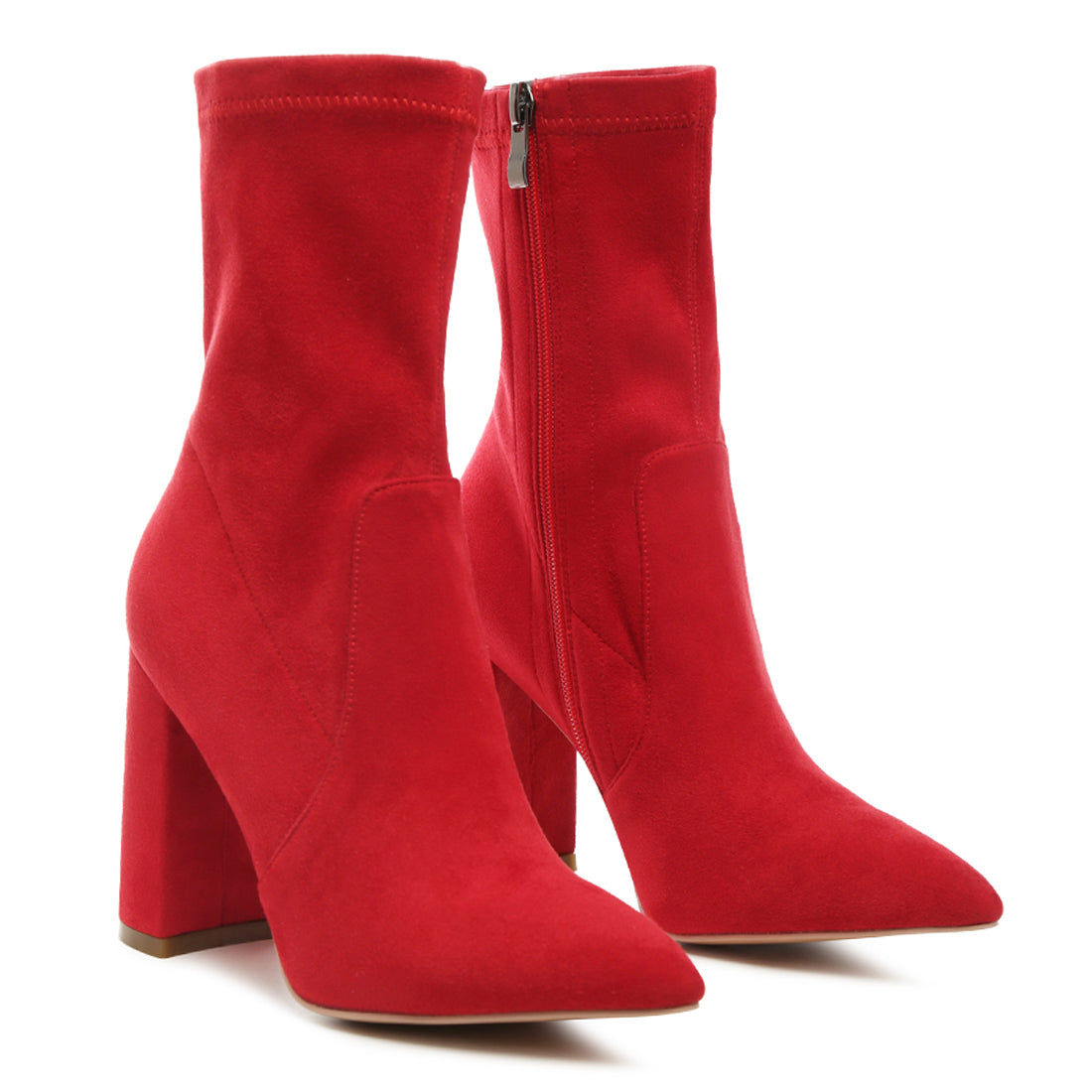 High Block Heeled Boot in Red - Red