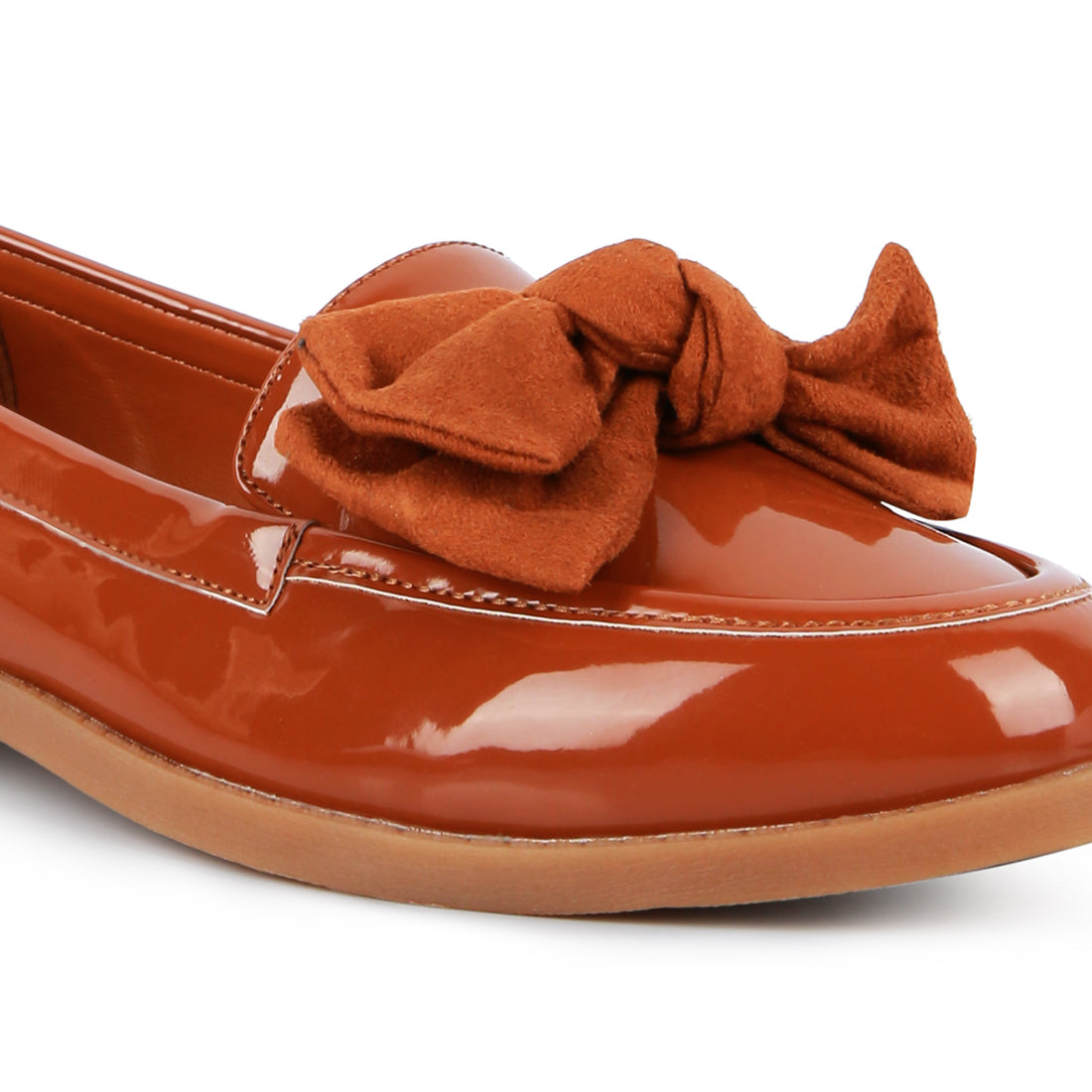 Tan Bow berry Bow-Tie Patent Loafers