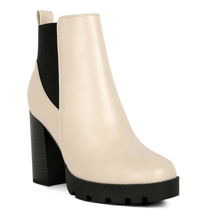 Beige Block Heeled Chelsea Boots