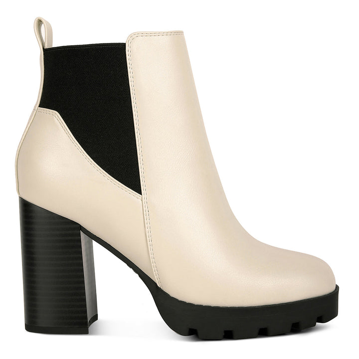 Beige Block Heeled Chelsea Boots
