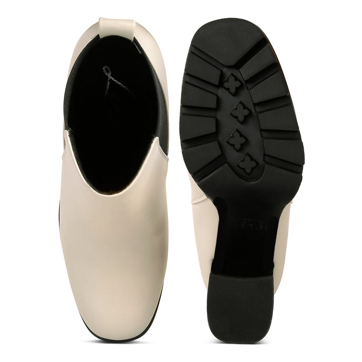 Beige Block Heeled Chelsea Boots