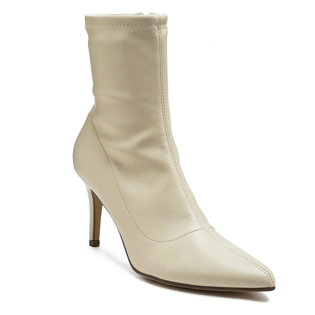 Mid Heel Stiletto Ankle Boot in Cream - UK3