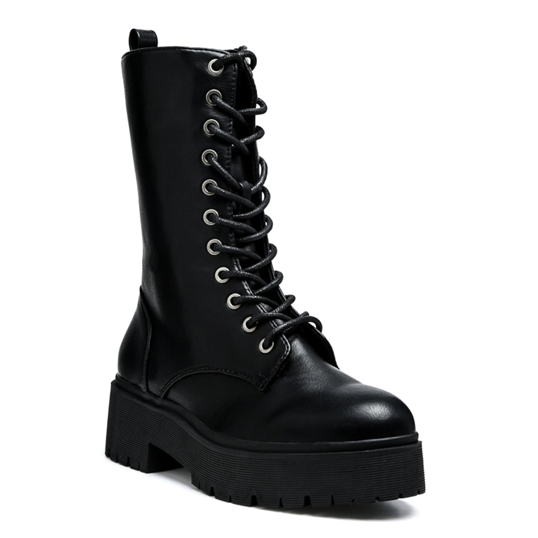 Over the Ankle Lace-Up Biker Boot - Black