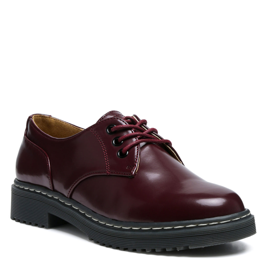 Burgundy Shanks Oxford Patent PU Shoes - UK3