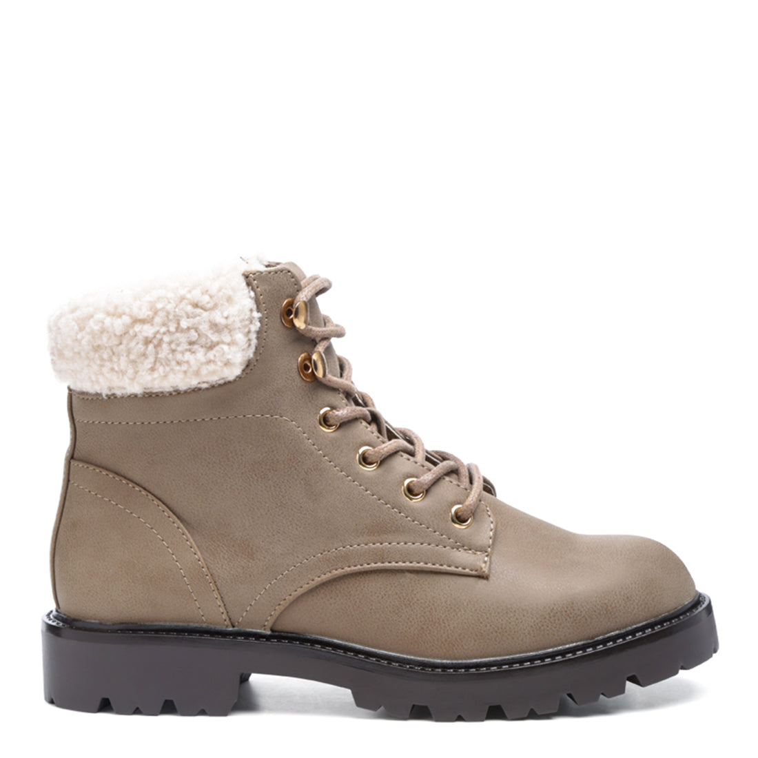 Fur Collared Biker Boots in Taupe
