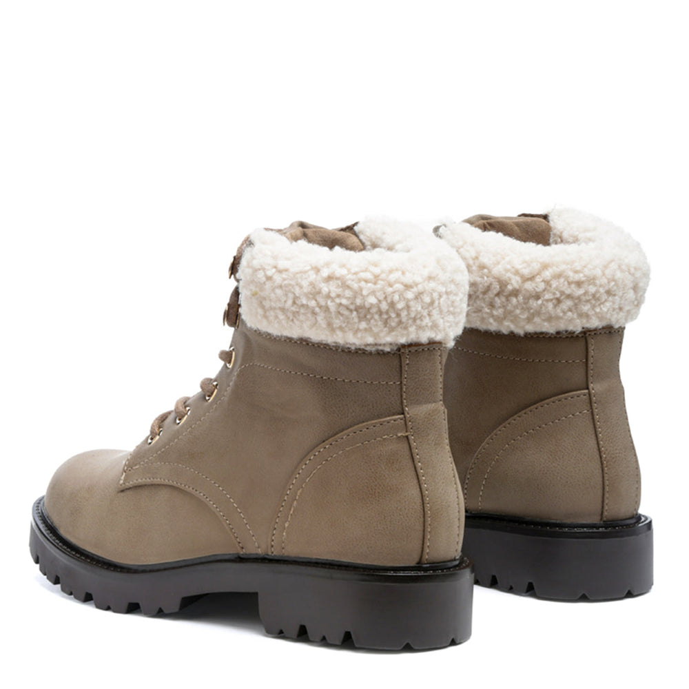 Fur Collared Biker Boots in Taupe - UK4
