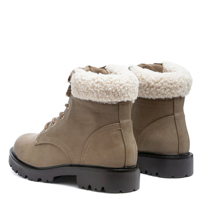 Fur Collared Biker Boots in Taupe - UK4
