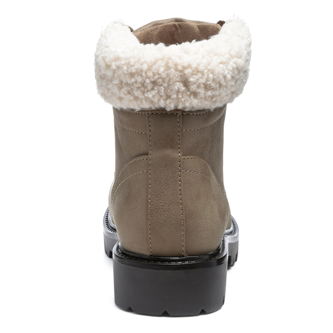 Fur Collared Biker Boots in Taupe - UK6