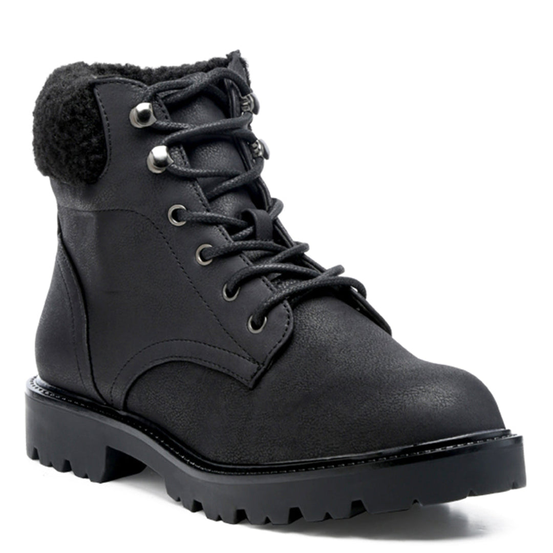 Fur Collared Biker Boots in Black - UK5