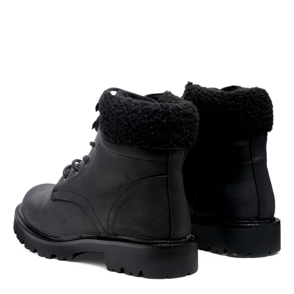 Fur Collared Biker Boots in Black - UK4