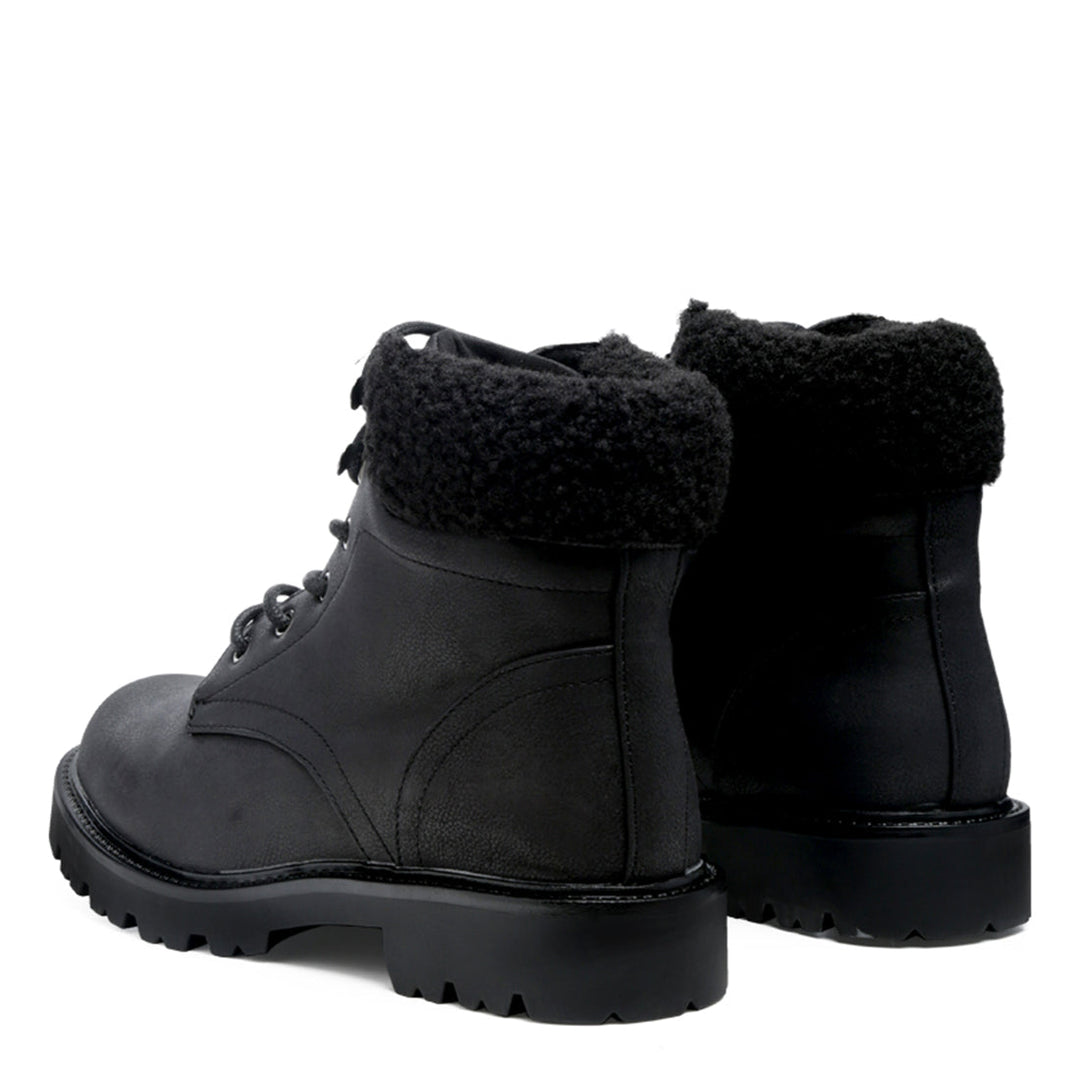 Fur Collared Biker Boots in Black - UK4
