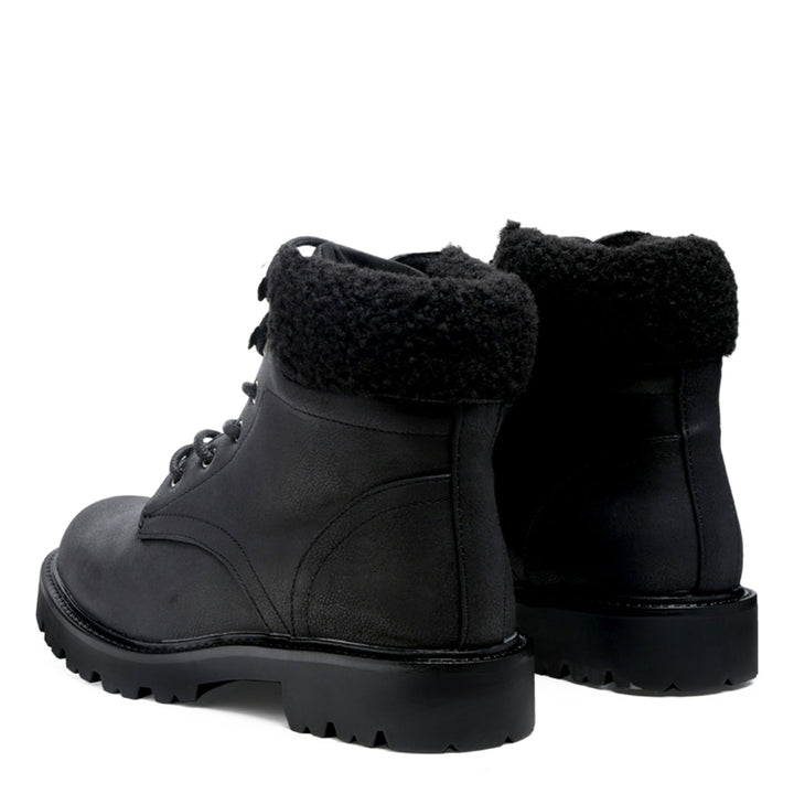 Fur Collared Biker Boots in Black - UK4