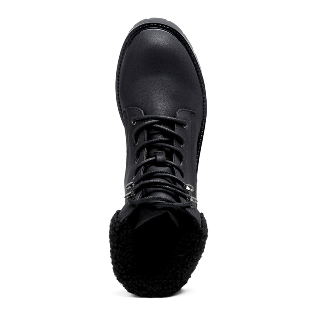 Fur Collared Biker Boots in Black - UK6