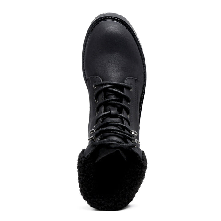 Fur Collared Biker Boots in Black - UK6