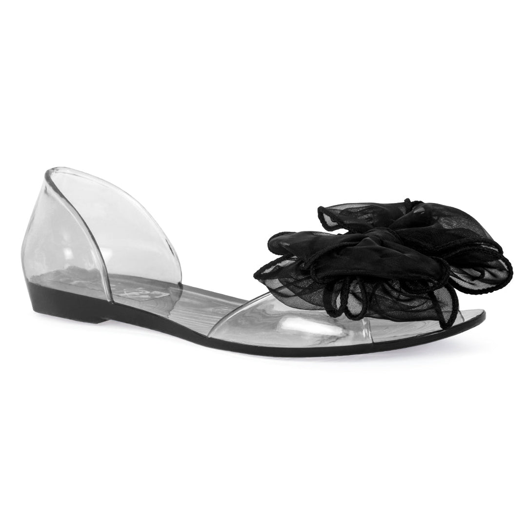 Bow on Top Jelly Flats in Black - Black