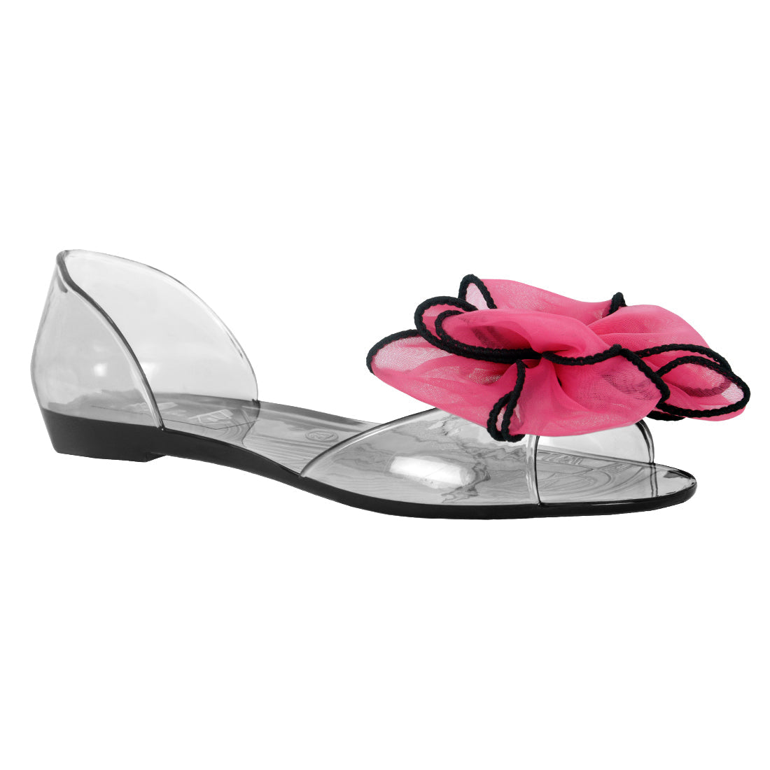 Bow on Top Jelly Flats in Magenta - Black