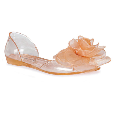 Clear Flower Jelly Flats in Coral - Coral