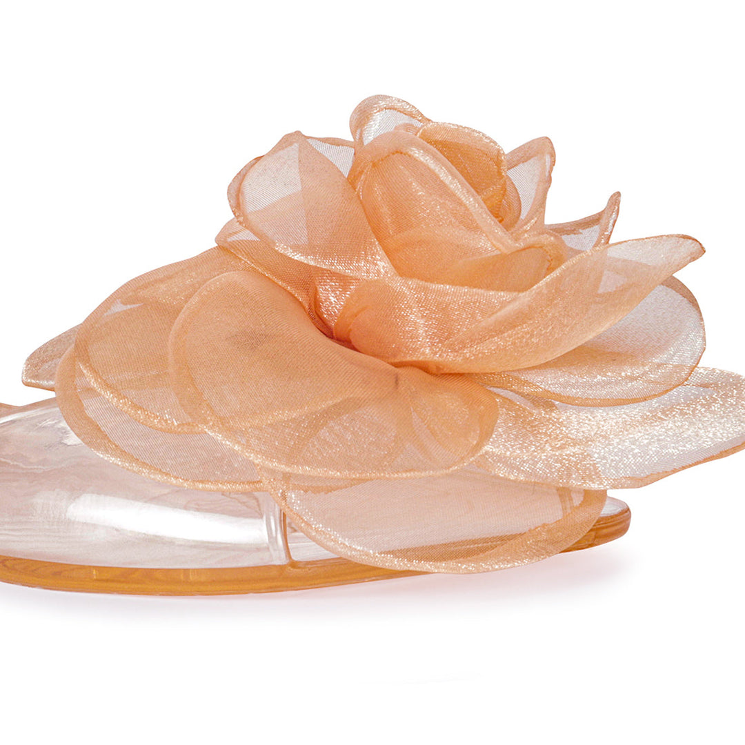 Clear Flower Jelly Flats in Coral - Coral