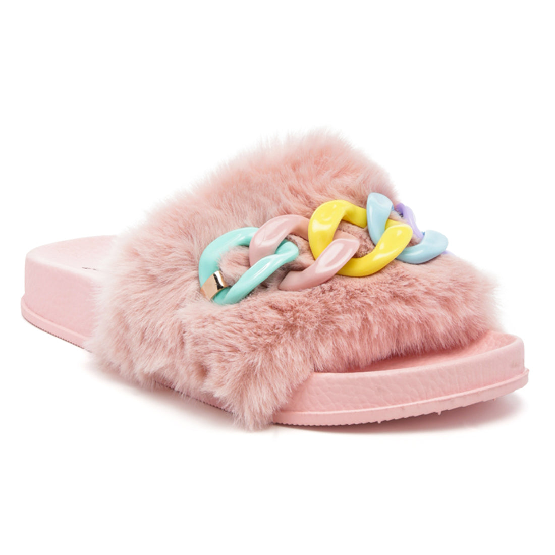 Polyp Acrylic Chain Strap Fur Slides in Pink - Pink