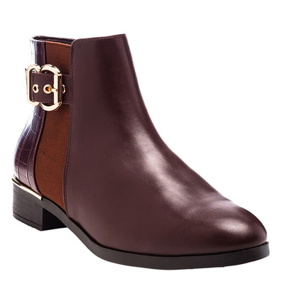 Buckled Ankle Boot with Croc Detail in Brown - UK3