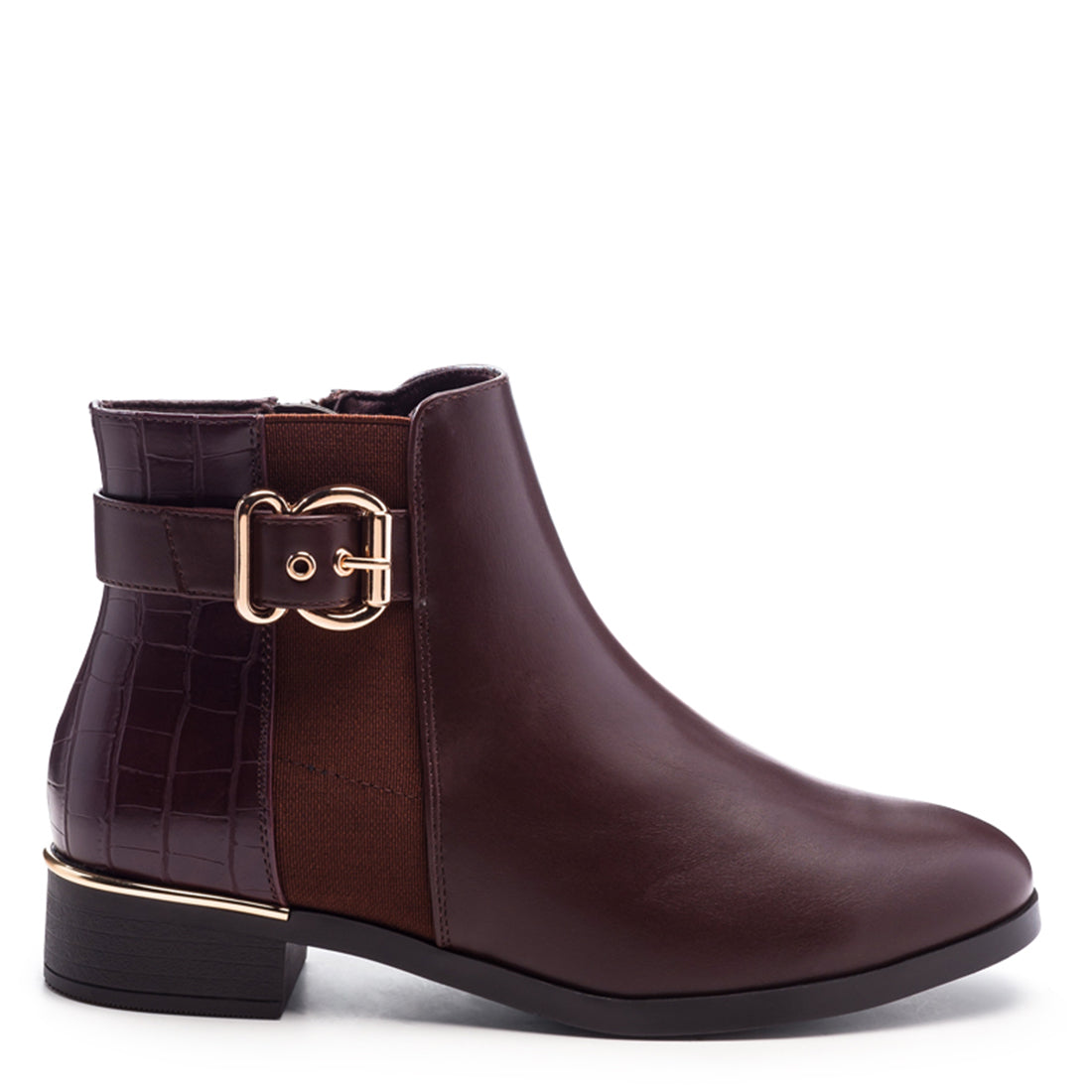 Buckled Ankle Boot with Croc Detail in Brown - UK5