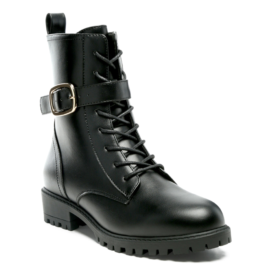 Lace - Up Buckled Biker Boot in Black - UK3